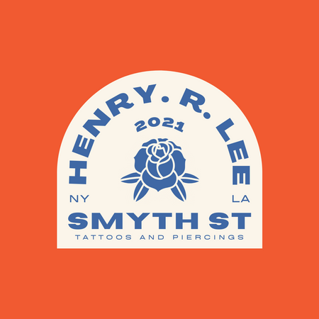 Orange and Blue Flower Vintage Badges Curved Text Logo